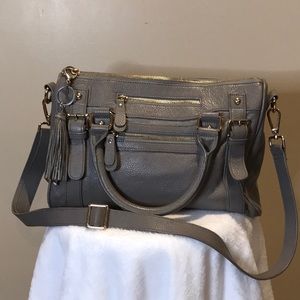Erica Anenberg Grey Taupe Satchel/ Crossbody Shoulder Purse Gold Hardware